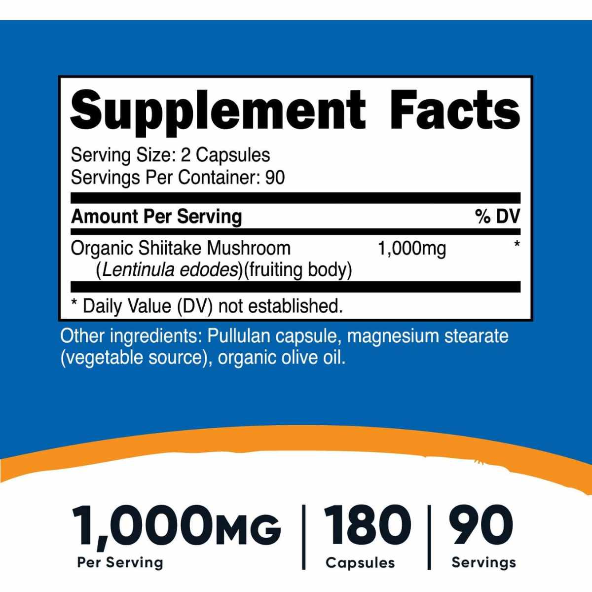 Nutricost Hongo Shitake 1000 mg - 180 Cápsulas - Tabla Nutricional - Haz Tu Pedido