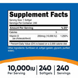 Nutricost Vitamina D3 10000 IU - 240 Cápsulas Blandas - Tabla Nutricional - Haz Tu Pedido