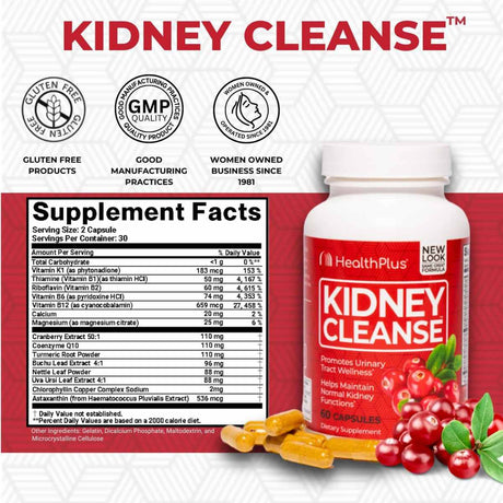 Health Plus Suplemento Limpieza Renal - 60 Cápsulas - Tabla Nutricional - Haz Tu Pedido
