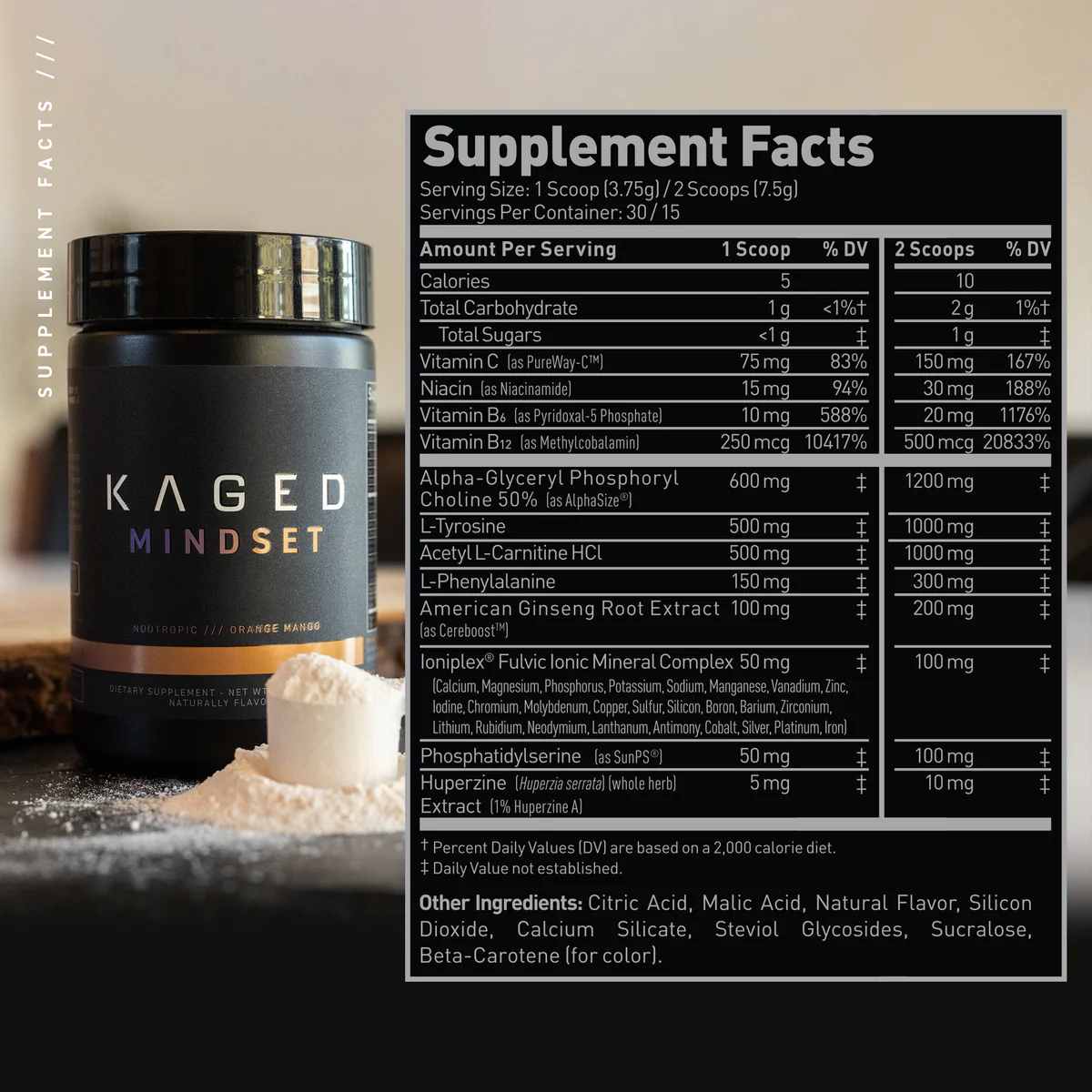 Kaged Kaged Mindset™ Nootrópico - Sabor Naranja Y Mango - 112 g - Tabla Nutricional - Haz Tu Pedido
