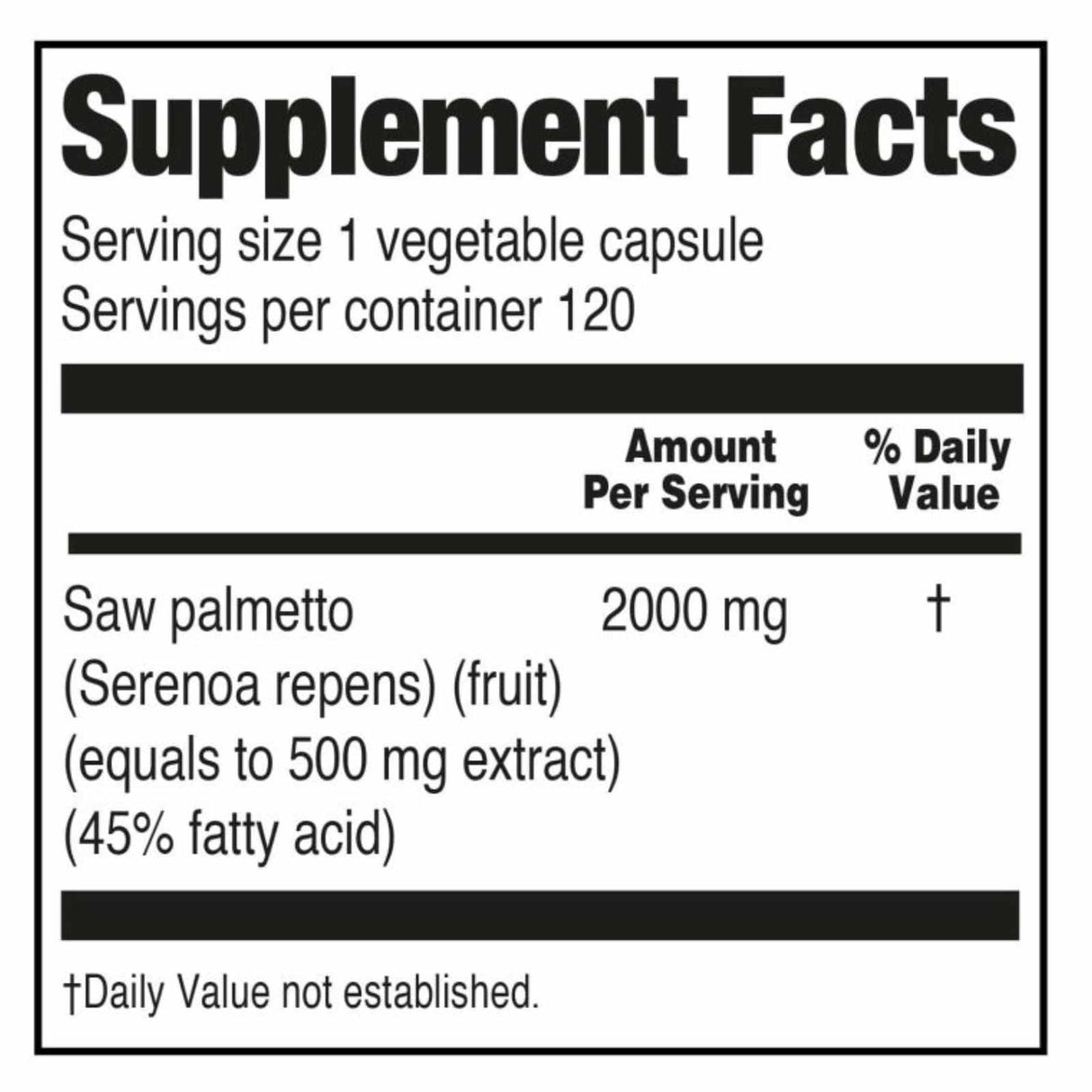 Orzax Saw Palmetto 2000 mg - 120 Cápsulas Vegetales - Tabla Nutricional - Haz Tu Pedido