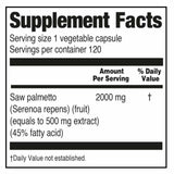 Orzax Saw Palmetto 2000 mg - 120 Cápsulas Vegetales - Tabla Nutricional - Haz Tu Pedido