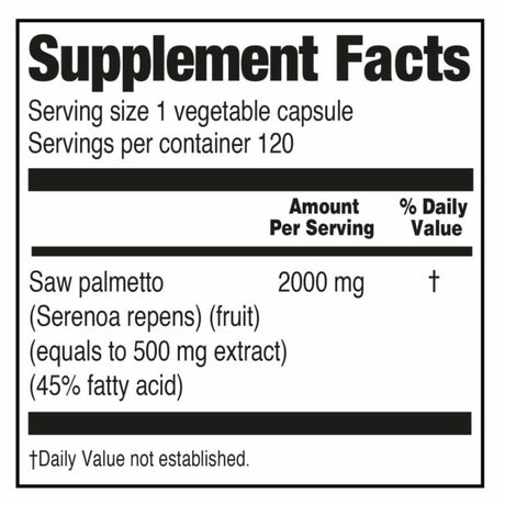 Orzax Saw Palmetto 2000 mg - 120 Cápsulas Vegetales - Tabla Nutricional - Haz Tu Pedido