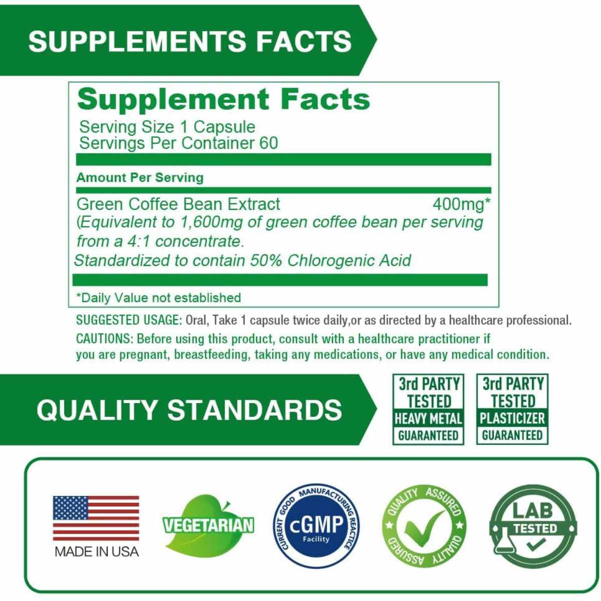 Lovita Grano de Café Verde 400 mg - 60 Cápsulas Vegetarianas - Tabla Nutricional - Haz Tu Pedido
