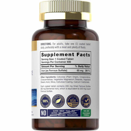 Carlyle Sulfato Ferroso de Hierro - 400 Comprimidos Recubiertos - Tabla Nutricional - Haz Tu Pedido
