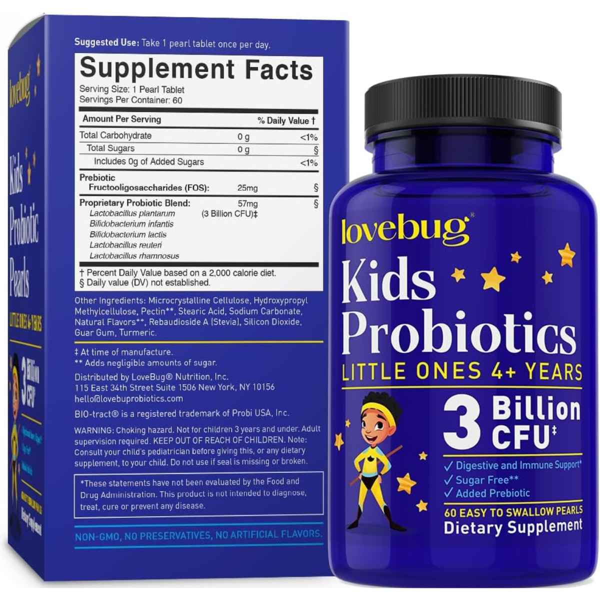Lovebug Probioticos LITTLE ONES Digestión Natural Para Niños 3 Mil Millones CFU - Sabor Naranja - 60 Esferas