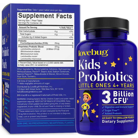 Lovebug Probioticos LITTLE ONES Digestión Natural Para Niños 3 Mil Millones CFU - Sabor Naranja - 60 Esferas