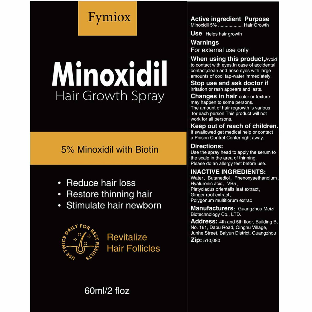 Fymiox 5% de Minoxidil para Hombres - 60 ml - Tabla Nutricional - Haz Tu Pedido
