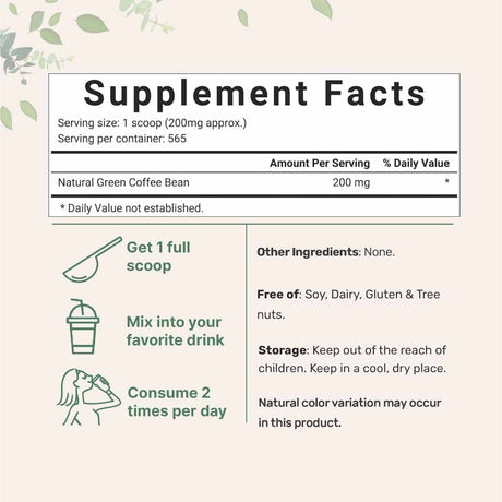 Micro Ingredients Extracto de Grano de Café Verde - 113 g - Tabla Nutricional - Haz Tu Pedido
