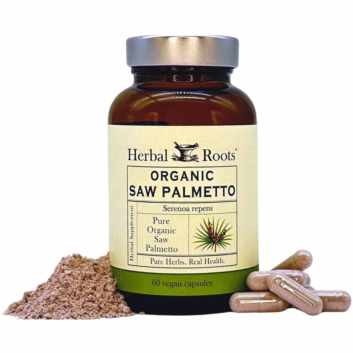 Herbal Roots Saw Palmetto Organico - 60 Cápsulas Veganas - Haz Tu Pedido