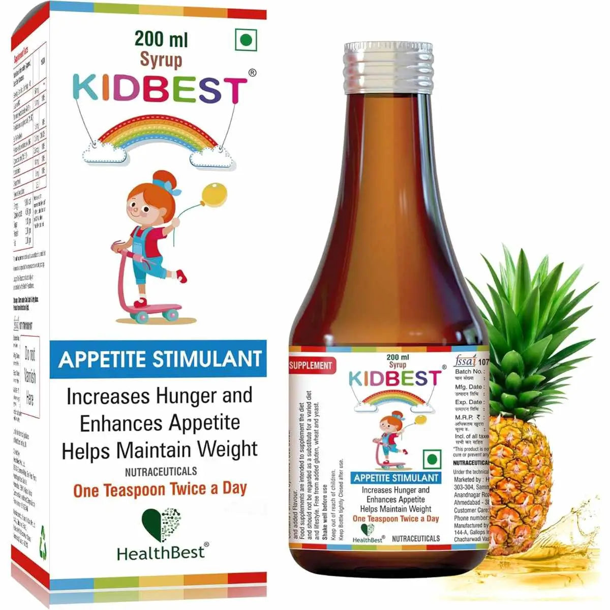 HealthBest Vitaminas Para Niños Para Abrir El Apetito - 200 ml Jarabe - 200 Servicios