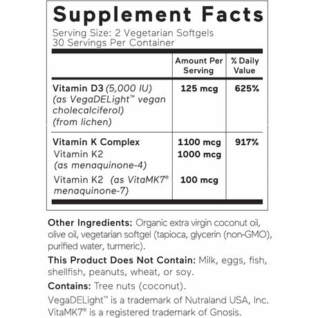 Smarternutrition Vitamina D3 5000 IU - 60 Cápsulas Blandas Vegetarianas - Tabla Nutricional - Haz Tu Pedido