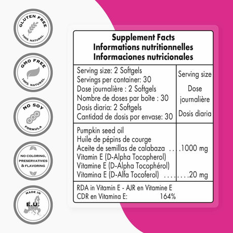SuperSmart Aceite de semilla de calabaza 1000 mg - 60 Cápsulas Blandas - Tabla Nutricional - Haz Tu Pedido
