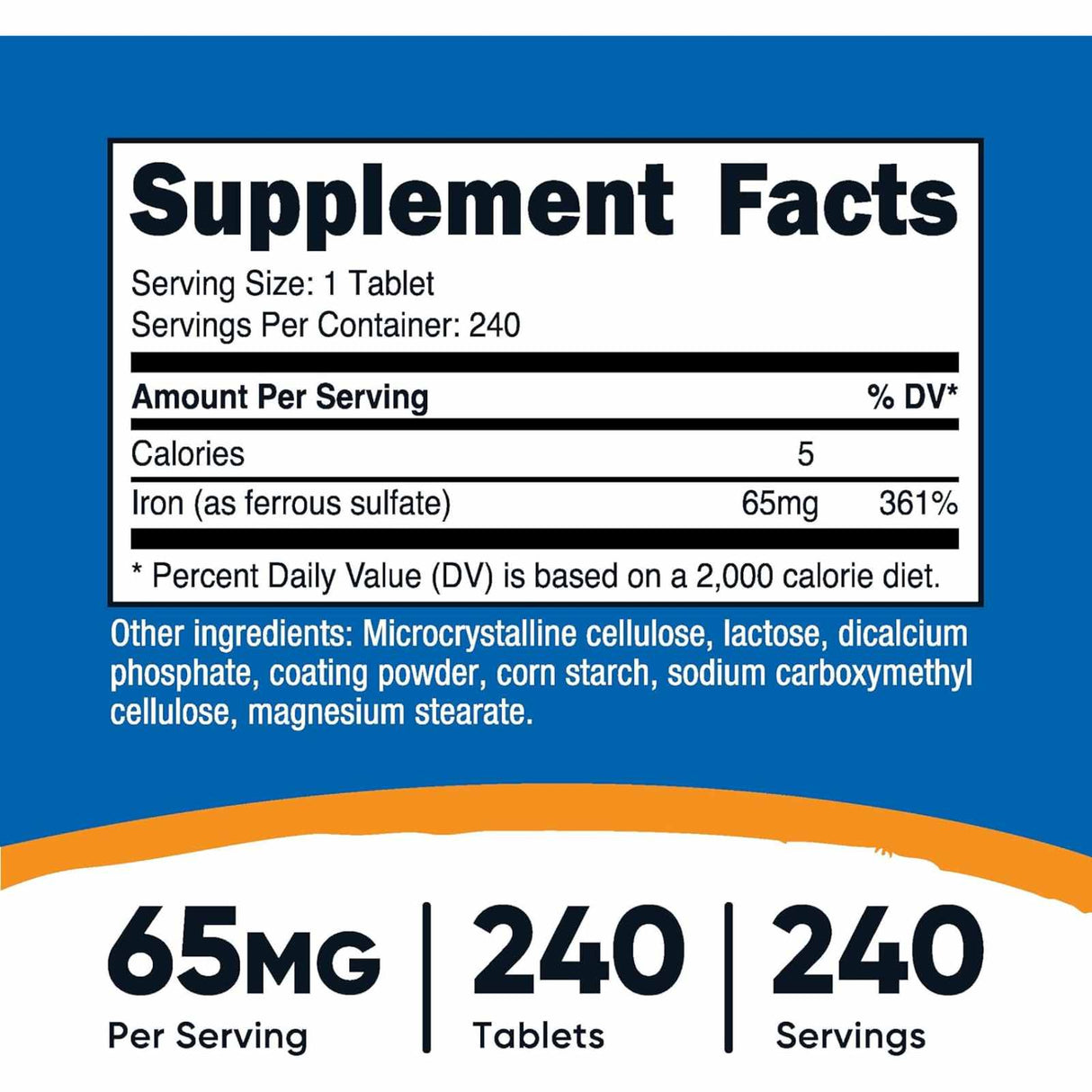 Nutricost Hierro  65 mg - 240 Tabletas - Tabla Nutricional - Haz Tu Pedido