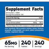 Nutricost Hierro  65 mg - 240 Tabletas - Tabla Nutricional - Haz Tu Pedido