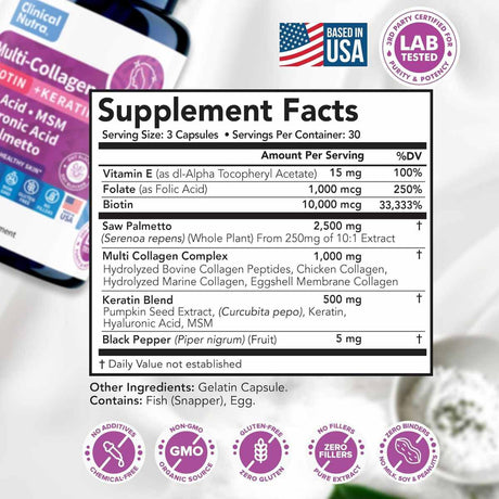 Clinical Nutra  Multi Colágeno - 90 Cápsulas - Tabla Nutricional - Haz Tu Pedido
