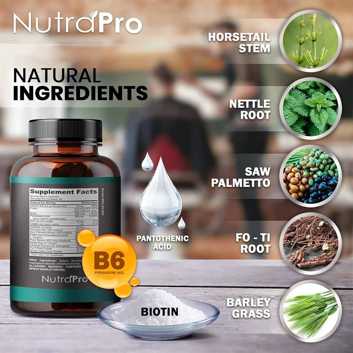 NutraPro Suplemento para el Crecimiento del Cabello  - 120 Cápsulas - Tabla Nutricional - Haz Tu Pedido