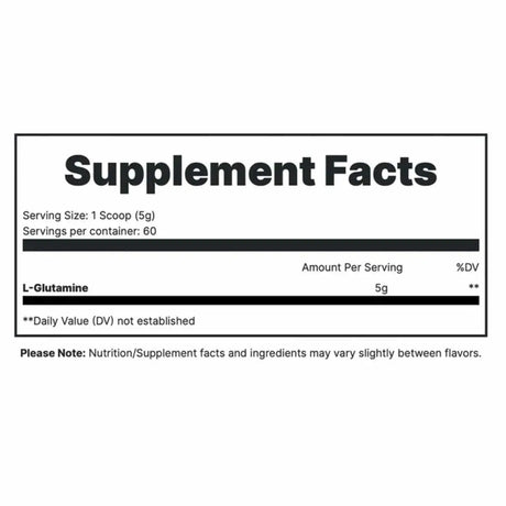 Redcon1 Glutamina 300 g - glutamina en polvo - 60 Servicios - Tabla Nutricional - Haz Tu Pedido.