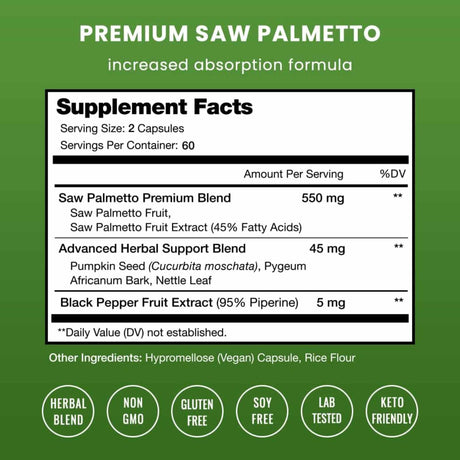 NutraChamps Saw Palmetto 600 mg - 120 Cápsulas Veganas