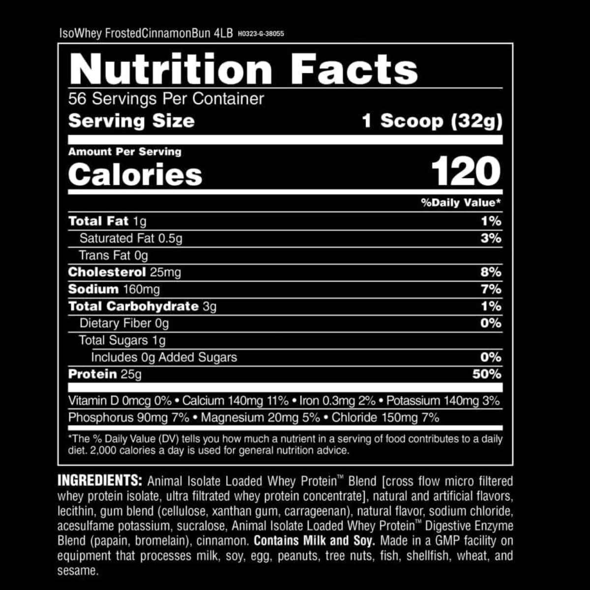 Animal Proteína de Suero de Leche Aislada 25 g - Sabor Bollo De Canela Helado - 4 polvo - Tabla Nutricional - Haz Tu Pedido