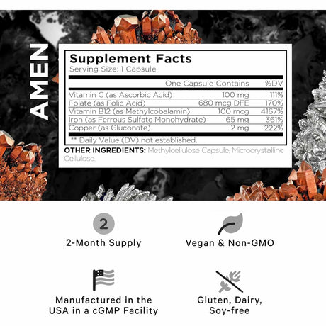 Amen Iron Ultra - 60 Cápsulas Vegetales - Tabla Nutricional - Haz Tu Pedido