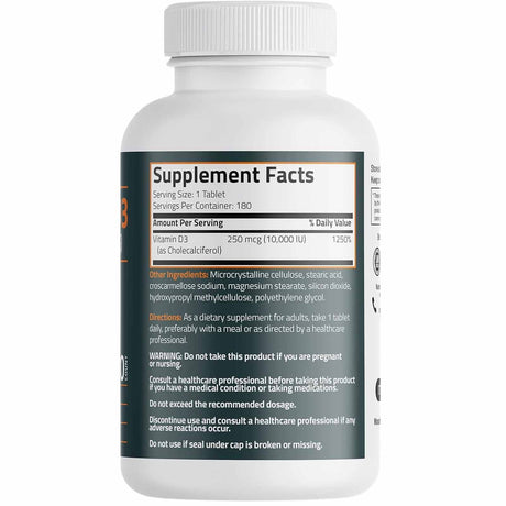 Bronson Vitamina D3 10000 IU - 180 Tabletas - Tabla Nutricional - Haz Tu Pedido