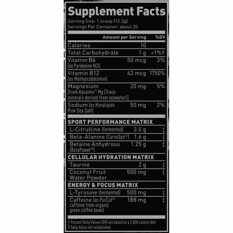 Kaged Pre-Entrenamiento - Sabor Uva glacial - 260 g - Tabla Nutricional - Haz Tu Pedido
