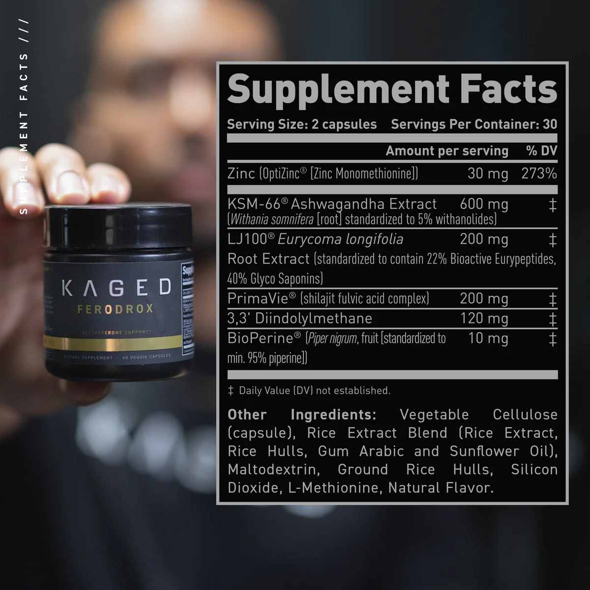 Kaged Ferodrox™ Soporte de Testosterona - 60 Cápsulas Vegetales - Tabla Nutricional - Haz Tu Pedido
