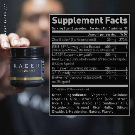 Kaged Ferodrox™ Soporte de Testosterona - 60 Cápsulas Vegetales - Tabla Nutricional - Haz Tu Pedido
