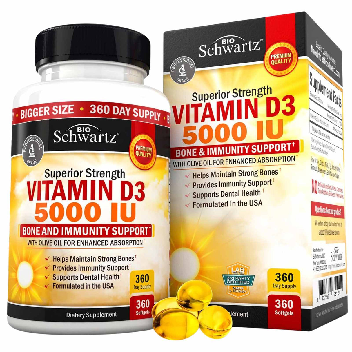 BioSchwartz Vitamina D3 5000 IU - 360 Cápsulas Blandas - Haz Tu Pedido