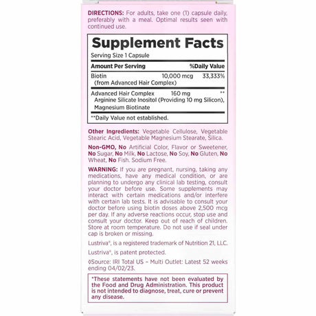 Nature’s Bounty Suplemento para el Crecimiento del Cabello - 30 Cápsulas - Tabla Nutricional - Haz Tu Pedido