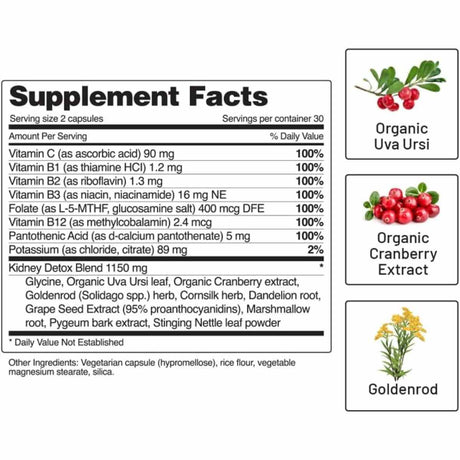 Snap Supplements Suplemento de Apoyo Renal - 60 Cápsulas - Tabla Nutricional - Haz Tu Pedido