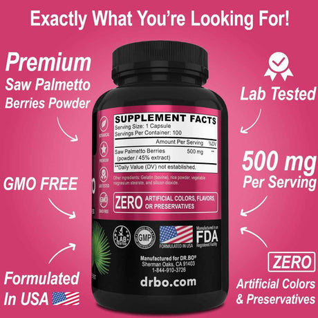 Dr.bo Saw Palmetto 500 mg - 100 Cápsulas - Tabla Nutricional - Haz Tu Pedido