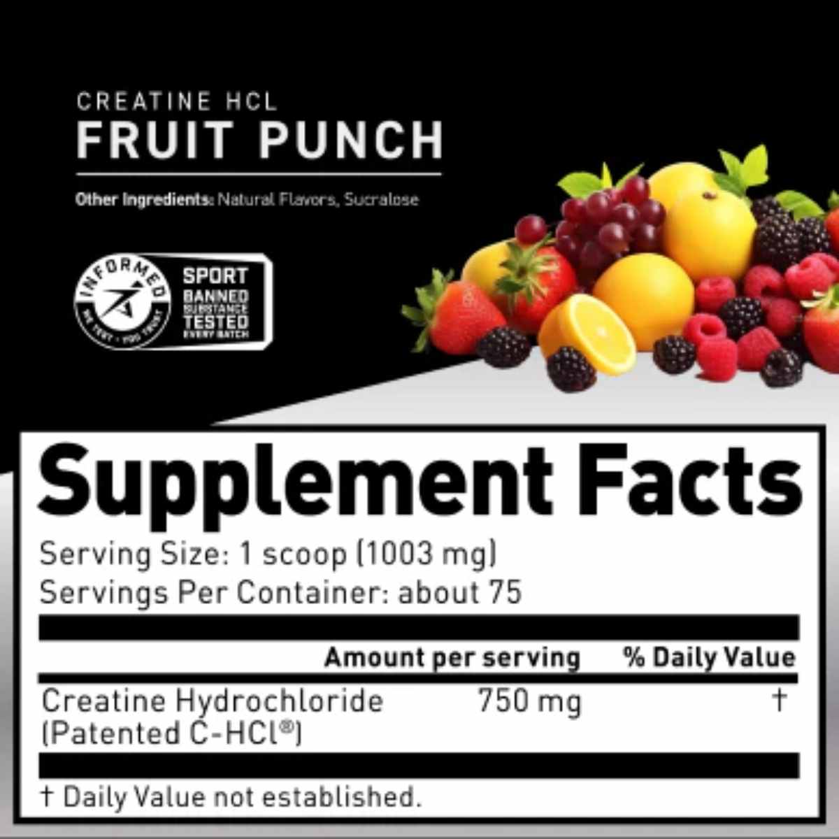 Kaged Creatina HCl™ - Sabor Ponche de Frutas - 75,23 g - Tabla Nutricional - Haz Tu Pedido
