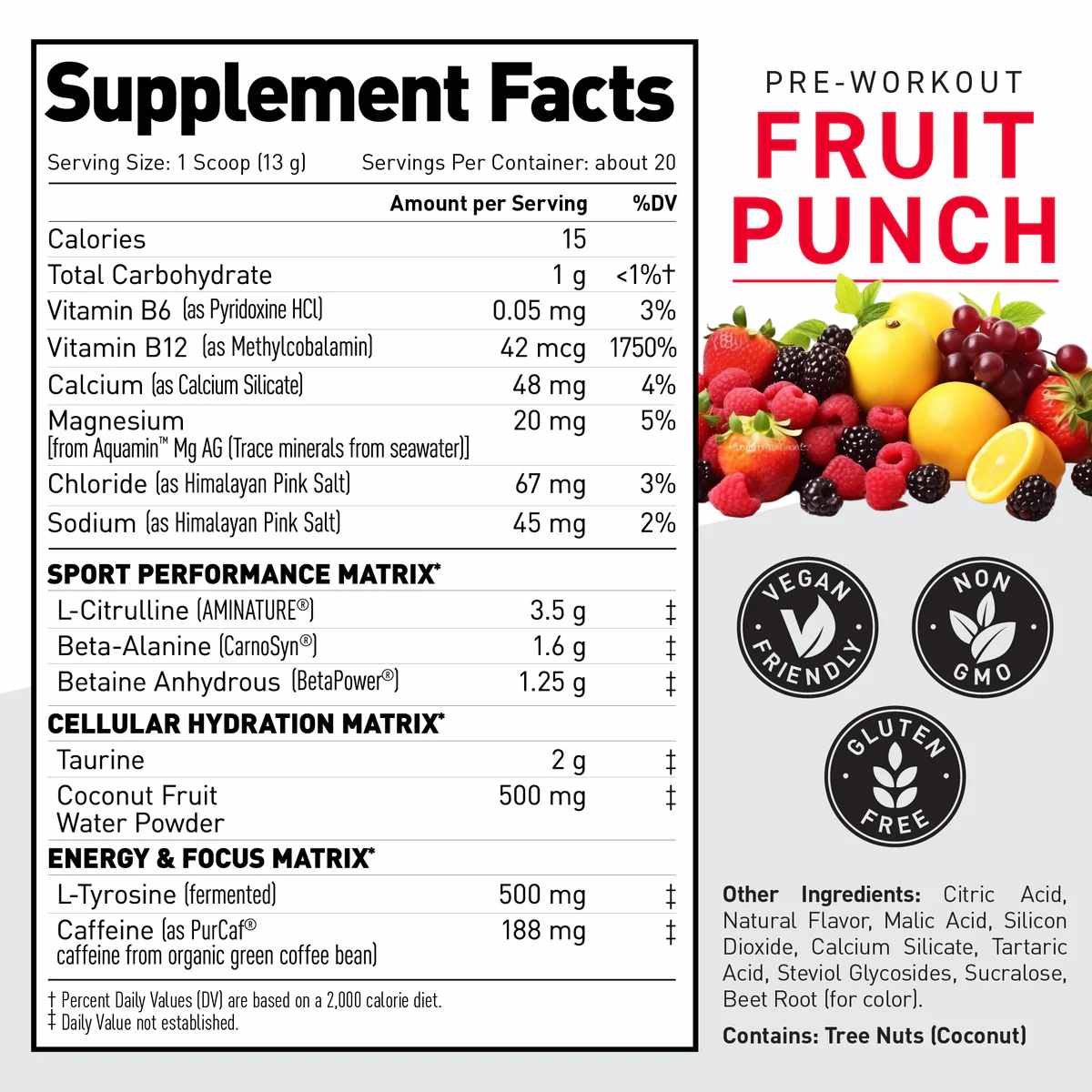 Kaged Pre-Entrenamiento - Sabor Ponche de Frutas - 268 g - Tabla Nutricional - Haz Tu Pedido
