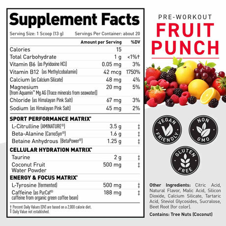 Kaged Pre-Entrenamiento - Sabor Ponche de Frutas - 268 g - Tabla Nutricional - Haz Tu Pedido
