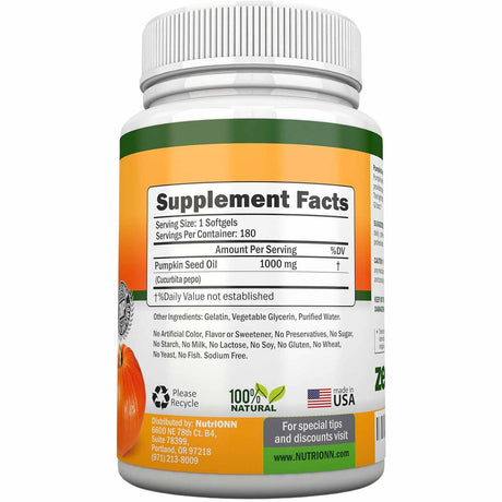  Aceite de Semilla de Calabaza 1000 mg - 180 Cápsulas Blandas - Tabla Nutricional - Haz Tu Pedido