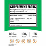 BulkSupplements.com Extracto de Grano de Café Verde  800 mg - 100 g - Tabla Nutricional - Haz Tu Pedido
