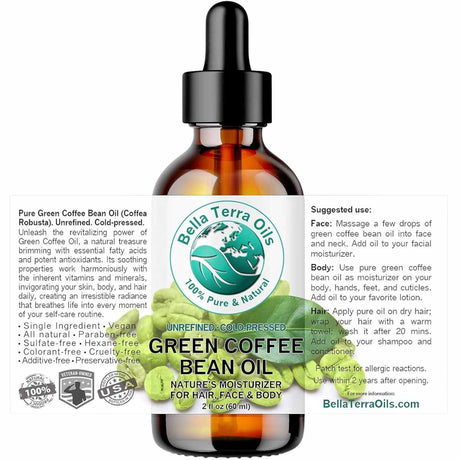 Bella Terra Oils Aceite Grano de Café Verde para Aplicar  - 60 ml - Tabla Nutricional - Haz Tu Pedido
