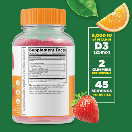 Lifeable Vitamina D 3 5000 IU - 90 Gomitas - Tabla Nutricional - Haz Tu Pedido