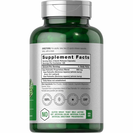 Horbäach Saw Palmetto 900 mg - 250 Cápsulas de Liberación Rápida - Tabla Nutricional - Haz Tu Pedido