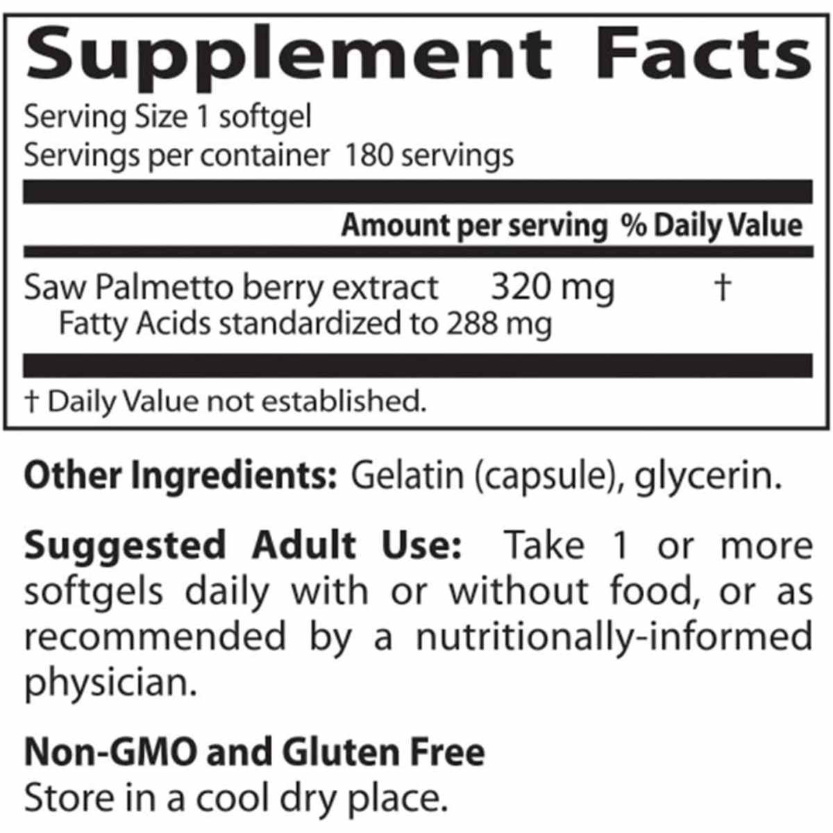 Doctor’s Best Saw Palmetto con Prosterol 320 mg - 180 Cápsulas Blandas - Tabla Nutricional - Haz Tu Pedido