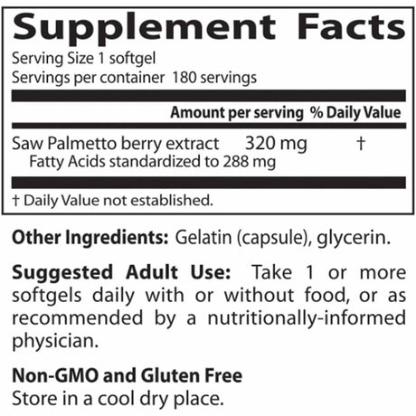 Doctor’s Best Saw Palmetto con Prosterol 320 mg - 180 Cápsulas Blandas - Tabla Nutricional - Haz Tu Pedido