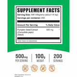 BulkSupplements.com Extracto de Semilla de Calabaza 500 mg - 100 g - Tabla Nutricional - Haz Tu Pedido