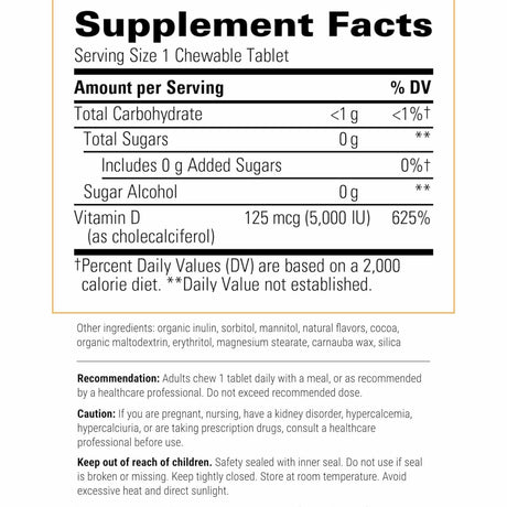 Integrative Therapeutics Vitamina D3 5000 IU - 90 Tabletas Masticable - Tabla Nutricional - Haz Tu Pedido