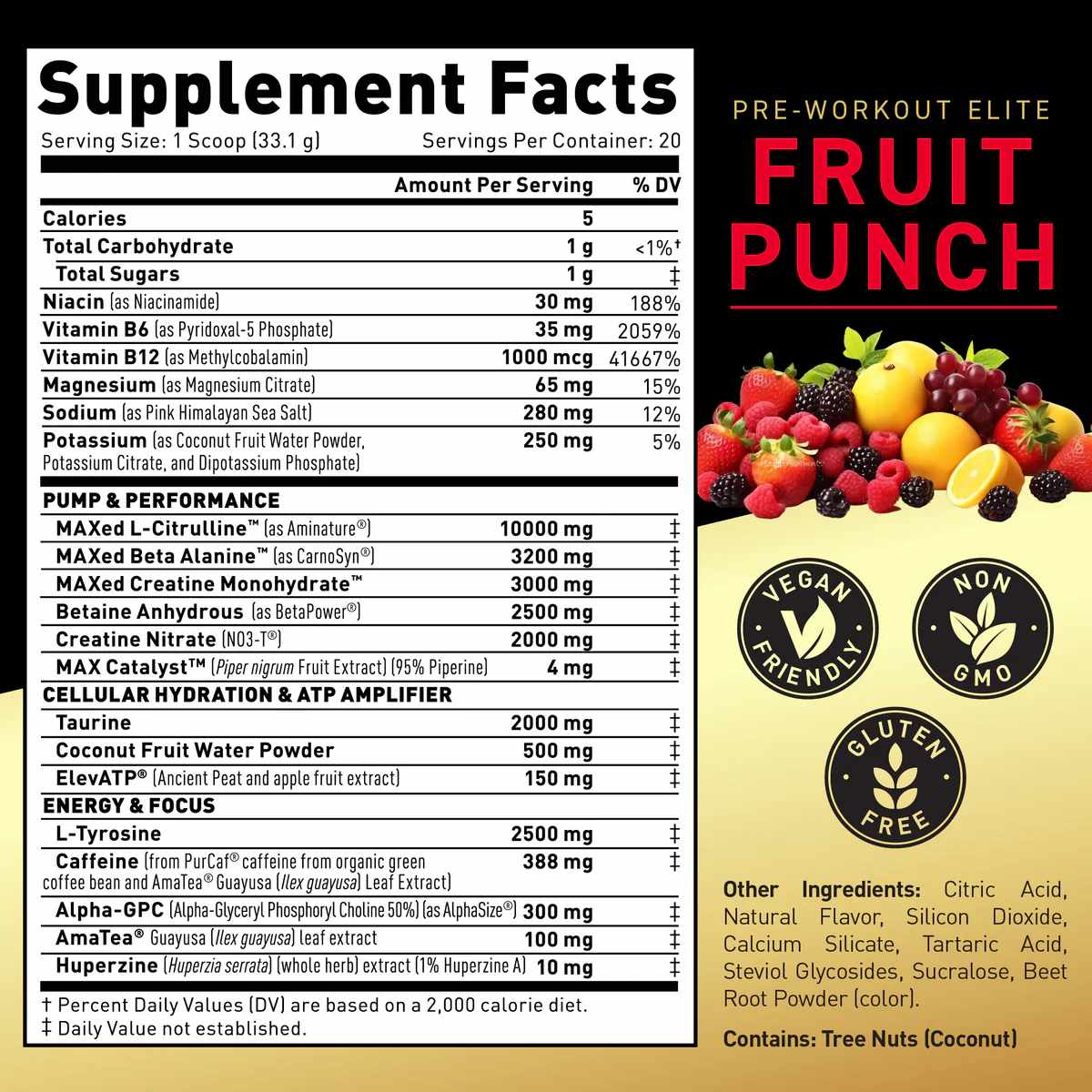 Kaged Pre-Entrenamiento Elite - Sabor Ponche de Frutas - 668 g - Tabla Nutricional - Haz Tu Pedido
