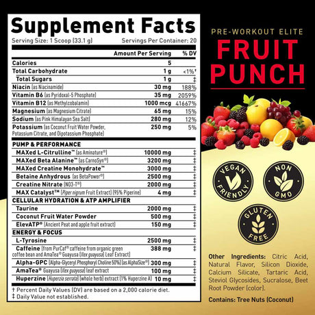 Kaged Pre-Entrenamiento Elite - Sabor Ponche de Frutas - 668 g - Tabla Nutricional - Haz Tu Pedido
