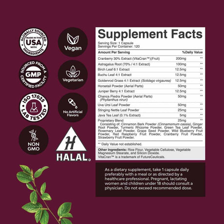 Natures Craft Suplemento de Apoyo Renal  - 120 Cápsulas - Tabla Nutricional - Haz Tu Pedido