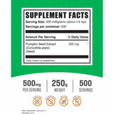 BulkSupplements.com Extracto de Semilla de Calabaza  500 mg - 250 g - Tabla Nutricional - Haz Tu Pedido