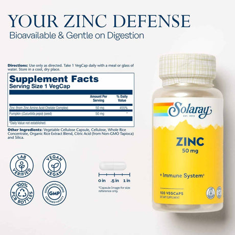 Solaray Zinc 50 mg - 100 Cápsulas Vegetales